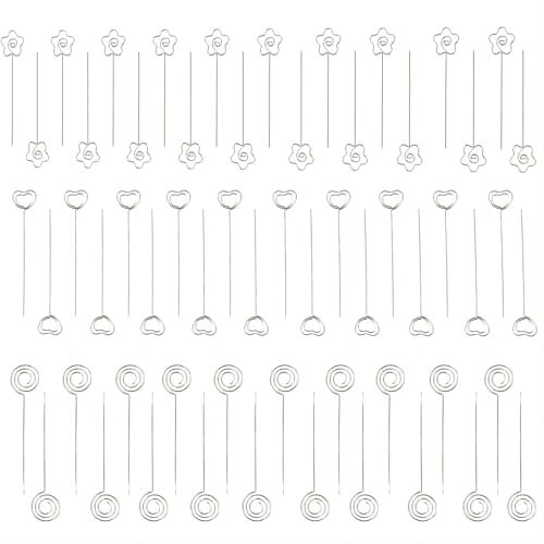 60 Pcs Porte Photo Sur Pied,Porte Photo, Porte Photo Pince, Tige Porte Photo, Porte Photos, Pinces Photo, Photo Clip, Porte Photo Rond, Porte Photo Mémo Cercle, Coeur, Fleur 20 Chacun