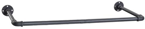 Kleiderstange für Wand, 120cm Garderobenstange im Industrie-Design Industrierohr Kleiderstange, bis 50 kg belastbar, einfache Montage, Abnehmbare Garderobenstangen aus Metall/Mattschwarz
