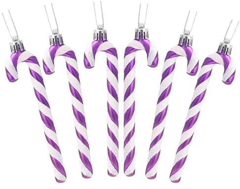 Glitter Candy Cane –Christmas Tree Hanging Decoration Bauble Xmas Ornament Pack of 6-13cm (Lilac)