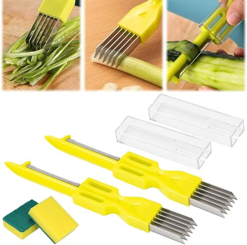 2 in 1 Shred Silk The Knife, 2024 New Multifunctional Kitchen Gadgets Stainless Steel Chopped Green Onion Knife, Household Kitchen Vegetable Slice Cutter, Shred Gadget for Restaurant Hotel (2pcs)