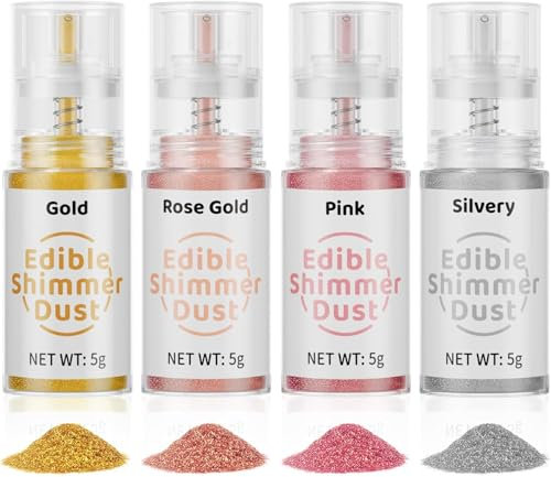 Wwtop Paillettes Comestibles pour Boissons 4 Couleurs, Ensemble de Poudre Alimentaire Paillettes, Paillettes Alimentaires Comestibles Spray pour Gâteaux, Cocktails, Chocolat, Champagne (5g)