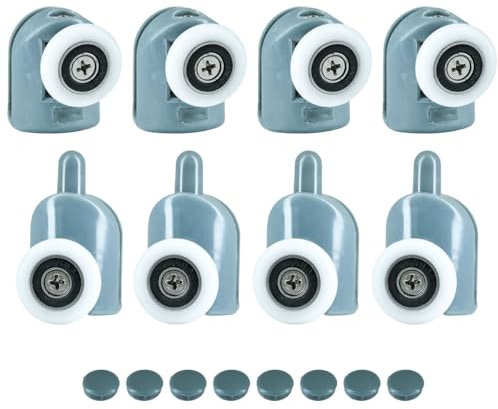 Selyse Juego de 8 ruedas para puerta de ducha, ruedas individuales de 23 mm, 4 ruedas superiores y 4 inferiores para puertas correderas, piezas de repuesto para mamparas de ducha y cabinas, bricolaje
