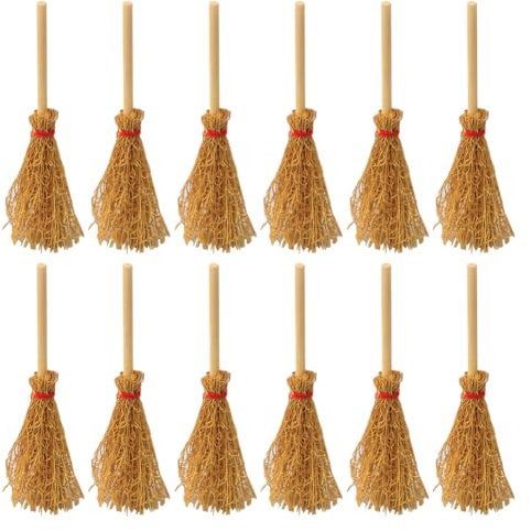 JIHUOO 30 Pcs Mini Straw Brooms Miniature Witch Brooms Small Decorative Brooms Craft Halloween Brooms Doll House Brooms Furniture Mini Witches Props Dollhouse Decoration Accessories