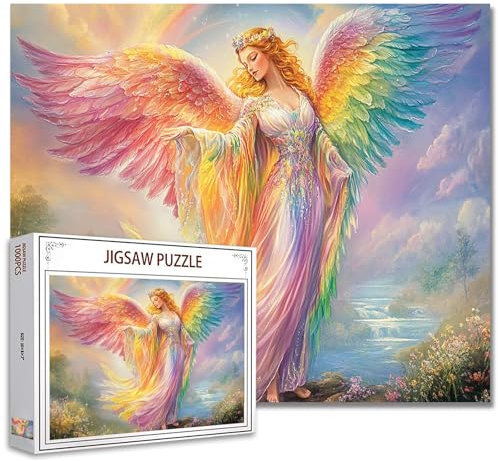 Tucocoo Regenbogen-Engel-Puzzle, 1000 Teile, Puzzles für Erwachsene, magische Flügel, elegante Frauenkunst-Puzzles für anspruchsvolle Familienaktivitäten, buntes Bastelpuzzle für Zuhause,