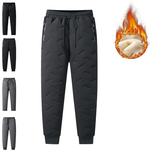 Fleeceactive – Unisex Fleece-gefütterte wasserdichte Hose, Winter, warm, flauschige Leggings mit Taschen für Männer und Frauen, Schwarz-Jogger, XL