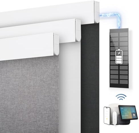DENFOON Motorized Blinds with Remote Control, Electric Blackout Smart Blinds [with Cover], Cordless Automatic Roller Shades for Windows (White, 34½W x 72H)