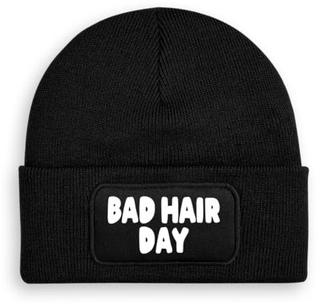 Prozente Momente Bad Hair Day - Beanie | Strickmütze | Wollmütze | Beanie mit Druck | lustige Sprüche | Apres-Ski | Winter | Schwarz