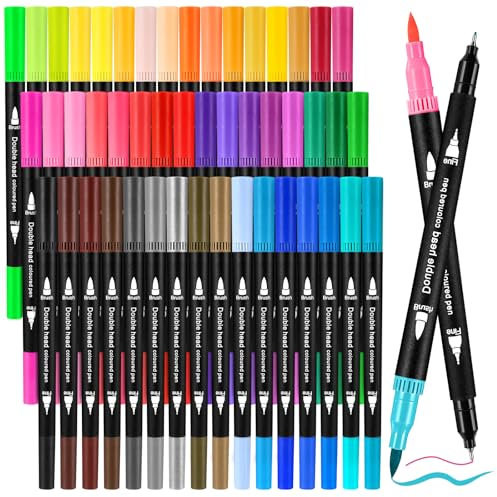 Zeawavsl 48 Feutre Acrylique, Feutres éPais(2mm) Et Fins(0.4mm), Pour Bullet Journal, Lettrage à La Main, Calligraphie Manga, Encre à Base D'Eau, Stylo Double Fibre (48)
