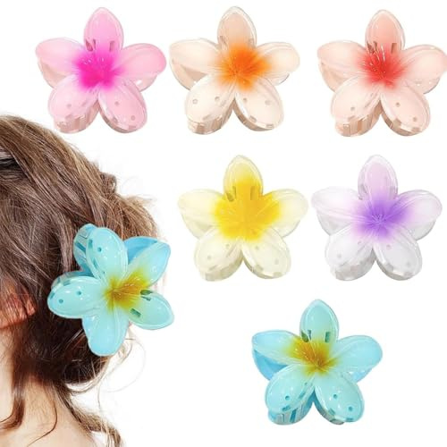 Flower Hair Clip 6 Pcs, Nonslip Flower Claw Clips Strong Hold Hawaiian Claw Clip for Medium Thick Hair Hair Claw Clips for Women and Girls