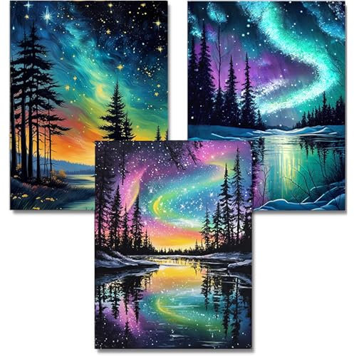 WEMEON Diamond Painting 3er Set Erwachsene, 5D Diamond Painting Landschaften, Landschaften Diamant Painting for Mosaik Bastelset Erwachsene, 30x40cm