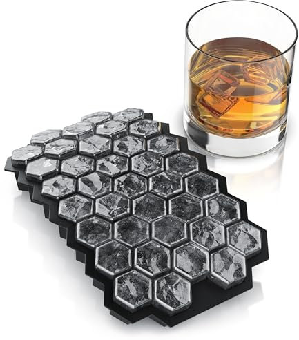 Silicone Ice Cube Tray with Lid, 37 x 2,5 cm Honeycomb Shaped Ice Cube Moulds, Ice Cube Maker, Ice Tray for Freezer Easy to Remove Ice Cube, Dishwasher Safe, for Cocktails Whisky Wine Fruit Purées