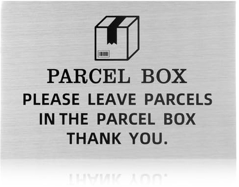 Paketkastenschild Pakete und Lieferungen hier Schilder 15 x 10 cm Aluminium | Plaqu Paketaufkleber für Haus, Büro, Garten, draußen, bitte lassen Sie Pakete in der Paketbox