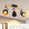 GBLY Deckenstrahler 3 Flammig Schwarz: Deckenlampe mit 6 Birnen Vintage Schwenkbar 350° MAX.25W E14 Fassung Industrial Holzmaserung Spotbalken für Wohnzimmer Schlafzimmer Büro