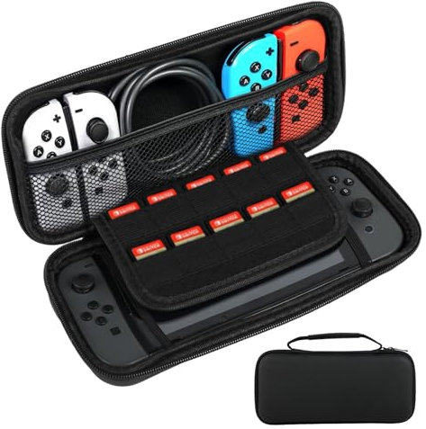 KITDAHOM Custodia Nintendo Switch Oled - Compatibile Con Nintendo Switch / Nintendo Switch Oled - Custodia Rigida Da Trasporto - Con 10 Scomparti Per Carte Di Gioco E Tasca Aggiuntiva Per Accessori