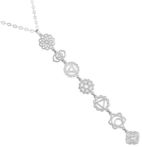 Only faith Damenhalskette mit Hexenknoten und Tetragramaton für Damen, 7 Chakren, langer Anhänger mit spirituellen Symbolen, Yoga, Reiki, Meditation, Amulett
