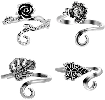 4pcs Crochet Ring, 4 Styles Yarn Tension Rings for Crocheting, 0.79 Inch Adjustable Finger Crochet Hook, Crochet Finger Yarn Holder, Knitting Crochet Accessories Gift for Women (Flower & Leaf Styles)
