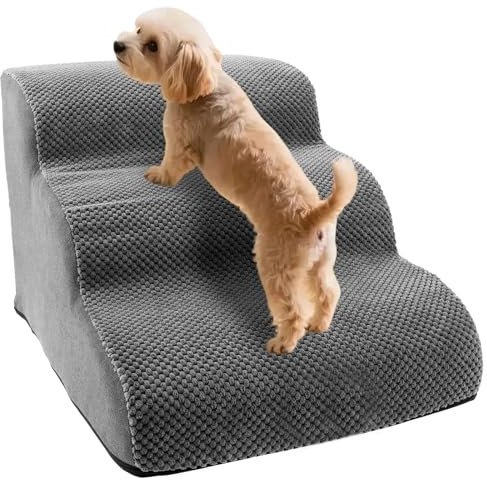 Haustiertreppe Hundetreppe 35cm 3 Stufen rutschfest mit Waschbarem 3D Cordbezug, Hundetreppe für Kleine Hunde Hochwertige Schwamm, Hunderampe für Kurzbeiniger Hund