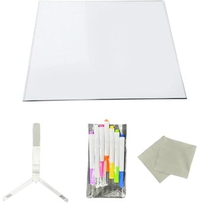 Trocken abwischbare Acryltafel mit 7 Farbstiften, LED-Licht, Memo-Nachrichtenbrett, wiederbeschreibbare Notiztafel für Büro, Zuhause, Schreibtisch