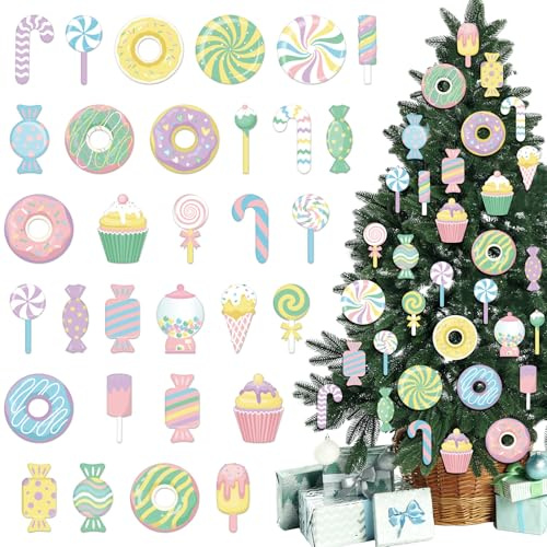 Weysat 100 Pcs Pastel Christmas Ornaments Paper Candy Donut Lollipop