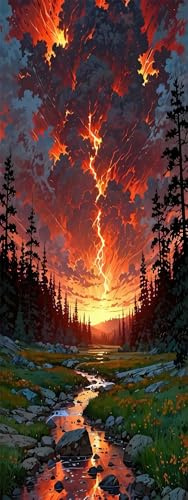 ZHUMUTO Diamond Painting Erwachsene Groß 60x160cm Gewitter Blitz | 5D Diamant Painting XXL Bilder Fantasy Landschaft Fluss, DIY Diamant Malerei Set mit 5 Werkzeugsets, Fantasy Wanddeko