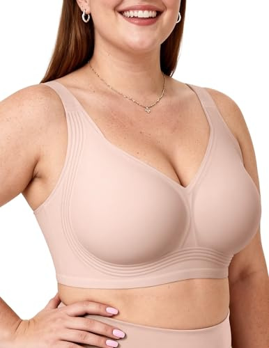 Vertvie Jelly Bras for Women Plus Size Seamless Full Coverage Wireless Push Up Bra Non Wired Support Bras Comfort Padded Bralettes Everyday T-Shirt Bra (Cream Nude,36F)