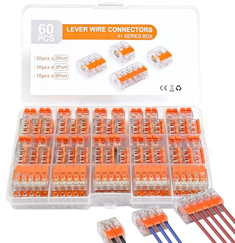60 Stück Verbindungsklemmen, 412, 413, 415 Kabelverbinder, Beleuchtung Anschlussklemmen, Vielseitige Anwendung Elektroinstallation, Klemmen 2 Polig, 3 Polig, 5 Polig