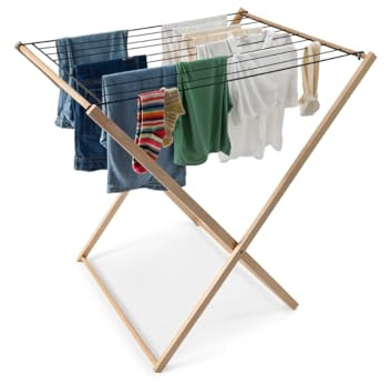 Mottiwood Premium Wäscheständer platzsparend, 8 m Aufhängungsfläche, Wäscheständer mit faltbarer Metallgitter, Größe 92x67x92 cm, Wäscheständer aus Buchenholz, hergestellt in Italien