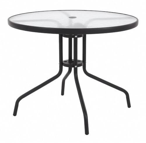 MONTY Mesa de Jardín Redonda Ø 90 cm de Acero Gris Topo con Tablero de Cristal Templado 5mm | Pintura Anticorrosión, Uso Exterior | para 4 Personas | Requiere Montaje | Classic