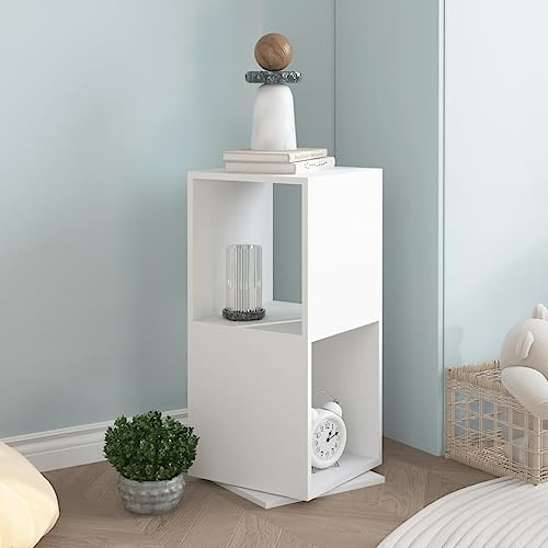 Owoxanthellate Drehregal Weiß 34,5x34,5x75,5 cm Standregal aus Holzwerkstoff und Melamin 360° drehbar modernes Bücherregal platzsparend für Wohnzimmer Schlafzimmer Küche Büro Flur