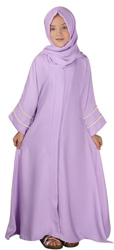 IBAKOM Gebetskleidung für Kinder Chiffon Muslimisch Kleid mit Taschen Mädchen Abaya mit Hijab Islamische Kleider Dubai Arabisch Türkische Robe Gebetskleid Jilbab Khimar Ramadan