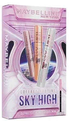 Maybelline New York Sky High Coffret Mascara Glitter Volume Longueur 7,2ml | Extraits bambou et fibres, 2 top coat pailletés Space Diamond Rosegold, Brosse flexible, Cils infiniment longs