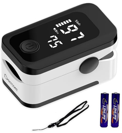 Oxymétre de Doigt Professionnel Berrcom, Saturometre Oxymetre, Mesure Précise de la Saturation en Oxygène dans le Sang, Moniteur de Fréquence Cardiaque, Écran LED Mesure SpO2 et PR, Piles Inclus