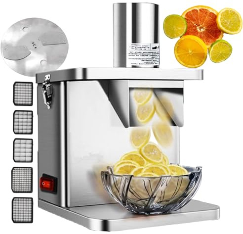WOTZOV Hachoir-trancheur électrique pour Fruits - Coupe-Frites électrique - Machine à salades Professionnelle - avec 5 grilles et Disque à Couteaux - Robot culinaire