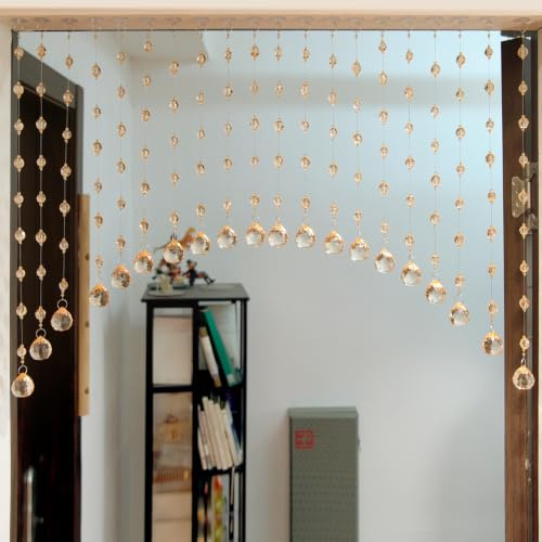 Kristall Perlenvorhang, 20 Schnüre Bogen-Design, selbstklebend & ohne Bohren – Hängender Perlenvorhang als Raumteiler für Tür, Schlafzimmer, Fenster und Wohnzimmer