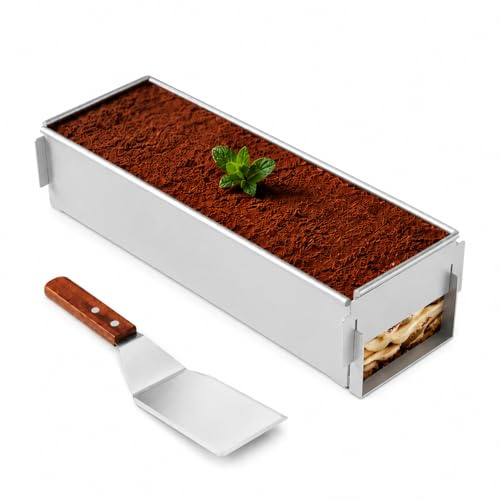Plaque à gâteau coupée, 42 x 10 x 6 cm, en alliage d'aluminium, rectangulaire, réglable, anti-adhésif, moule Tiramisu, avec spatule, partie latérale amovible, pour gâteau au fromage mousse, réglable