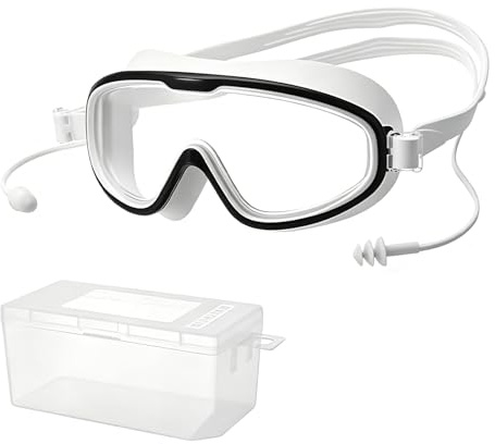 Issimober Swimming Goggles Wide Vision Anti Fog for Adult, Waterproof Swim Goggles with Earplugs, High Definition Swimming Mask for Men and Women