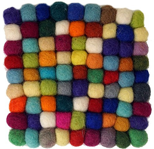 GURU SHOP Filzuntersetzer, Untersetzer aus Filzkugeln, Filzdekoration Quadratisch 10x10 cm - Bunt, Mehrfarbig, Untersetzer, Tabletts