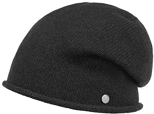 LIERYS Merino Kaschmir Beanie Damen/Herren (Länge: 26 cm) - Oversize-Mütze mit Merinowolle und Kaschmirwolle - Made in Germany - One Size 56-61 cm - Wollmütze Herbst/Winter schwarz One Size
