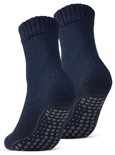2 | 4 | 6 Paar ABS Socken Herren Damen Anti Rutsch Socken mit Wolle 21463 WP (Navy 2 Paar 43-46)