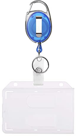 Karteo Ausweishülle für 2 Karten mit Ausweishalter Jojo blau [1 Stück] Kartenhalter horizontal mattiert im EC-Kartenformat mit Ausweisjojo Karabinerhaken und Gürtelclip