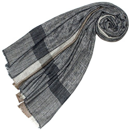 LORENZO CANA Echarpe de 100% Cachemire pour la femme – 70 x 200 cm, à carreaux, naturel - souple et noble – une sensation de luxe en gris beige marron