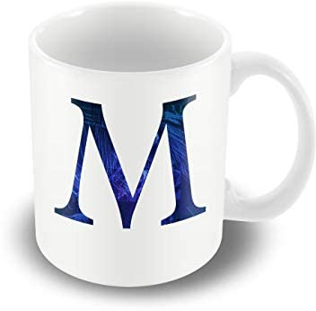 Victorian Printing Co - Blue Print Initial - M - Mug, Ceramic, 11fl.oz.