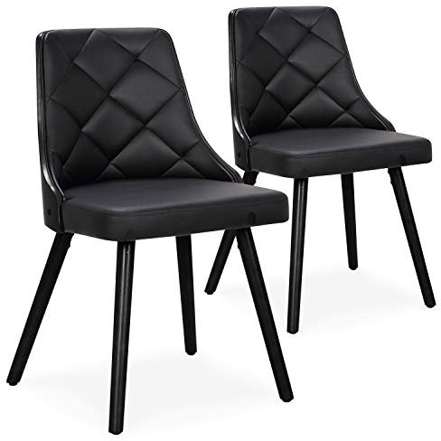 Menzzo Lot de 2 chaises scandinaves Lalix Bois Noir et Simili Noir