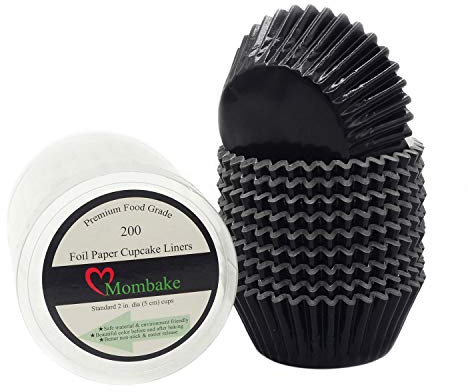 Mombake Standard Black Foil Cupcake Cases Muffin Baking Cups for Party and More, 200-Count