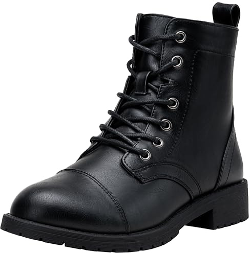 Vepose Women's Black Ankle Boots Lace up, Flat Fashion Combat Booties Low Heel, 910 Size 8.5 US (CJY910 Black 08.5)