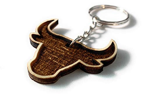 PERFEKTO24 Schlüsselanhänger aus Holz 'Stier' graviert tolles Geschenk für Frauen und Männer Handmade in Germany 4cm x 4cm