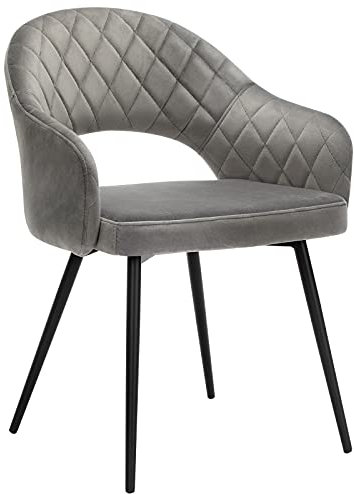 SONGMICS Esszimmerstuhl Samt, moderner Küchenstuhl, gepolsterter Samtstuhl mit Armlehnen, Metallbeine, elegantes Design, Esszimmer, Wohnzimmer, Schlafzimmer, Küche, grau LDC82GY, 6955880387946