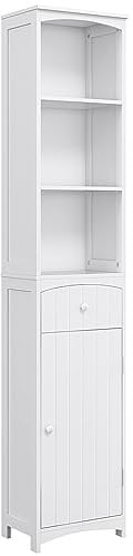 HOMCOM Mobiletto a Colonna Bagno Salvaspazio in MDF Bianco, Armadietto Bagno Multifunzione per Camera con 3 Ripiani 34x24x170cm