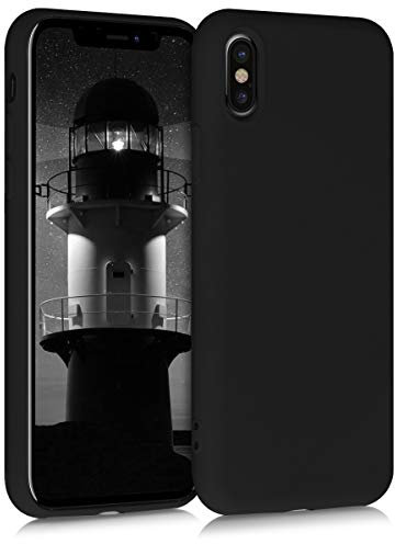 kwmobile Hülle kompatibel mit Apple iPhone X Hülle - gummierte TPU Silikon Handyhülle - Schutzhülle für kabelloses Laden - Case in Schwarz