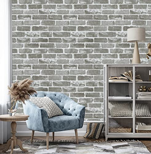 Timeet 17.7×197 3D Gray Faux Brick Textured Wallpaper Roll